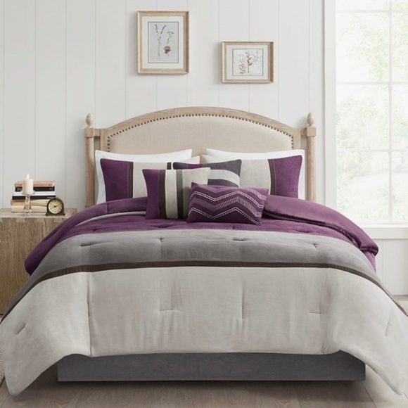 Madison Park Palisades 7 Piece Faux Suede Comforter Set in Purple queen - Picture 8 of 16